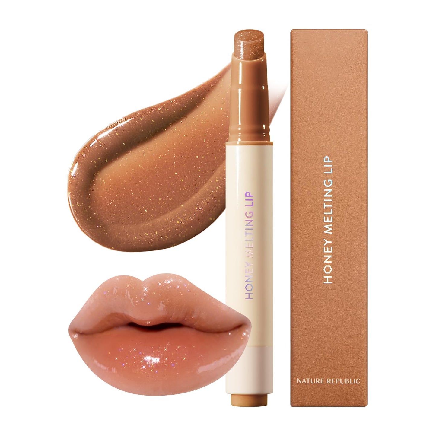 Nature Republic HONEY MELTING LIP GLITTER (14 MAPLE) SOFT LIP STICKLip Gloss Glow lip glossy lip balm lip crayon jelly gloss lip pen lip glitter valentines day gift korean make up